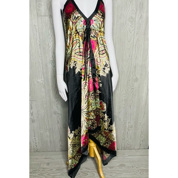 Cocoa blue Silky long sleeveless beach kimono asymmetrical handkerchief dress m - Picture 8 of 9